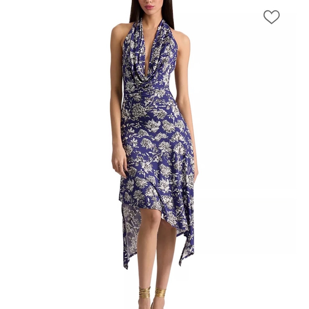 Alice and Olivia Indigo Floral Halter Asymmetrical Dress. NWT. Size 6